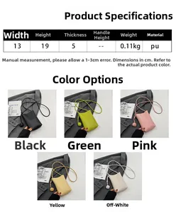 Detailed size specifications for the mini PU crossbody bag with five color options