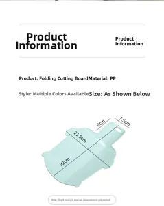 Detail of mint green foldable plastic cutting board with dimensions 32x21.5cm for outdoor use