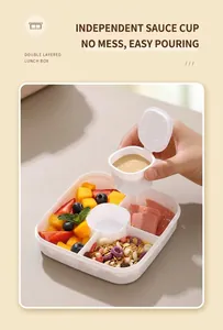 Boîte à lunch double couche avec pot à sauce séparé et compartiments pour fruits