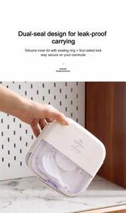 Detail of double-layer bento box featuring secure side buckles and transparent lid window