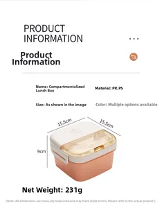 Close-up of double-layer pink bento box with utensil storage and transparent window lid