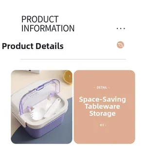 Close-up of double-layer bento box lid with built-in cutlery storage for space saving