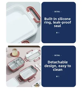 Detail of 304 stainless steel lunch box with leak-proof silicone ring and detachable design