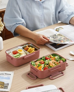 Double-layer 304 stainless steel lunch box with dual side buckles and pink exterior