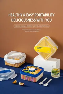 Detail of 1100ml divided bento box with three compartments and portable cutlery set