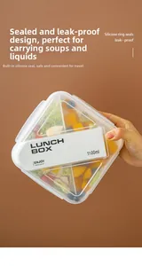 Detail of 1100ml portable lunch box showing the leak-proof silicone seal and secure lid