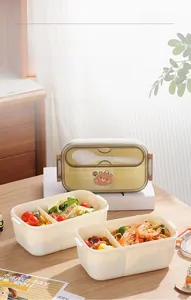 Detail of PP plastic lunch box with built-in cutlery compartment and spoon storage