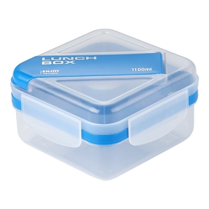 Blue 1100ml square plastic lunch box with airtight lids for meal prep and portion control