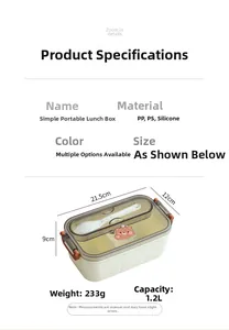 Detail view of 1.2L bear bento lunch box with compartments and spoon size 21.5x12x9cm