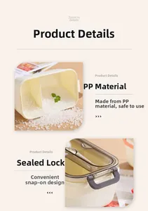 Detail view of the dual-compartment interior and secure seal buckle of the plastic bento box