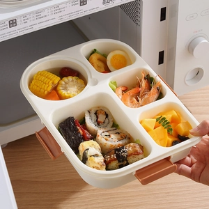 5-compartment microwaveable bento lunch box with leak-proof seals and soup bowl