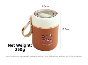 Dimensions détaillées du mug à soupe en acier inoxydable avec motif ours et oiseau