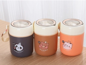 Trois pots isolants colorés avec motifs animaux mignons et poignées de transport solides
