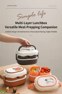 Dual-layer portable lunch box with handle and divided compartments for organized meals