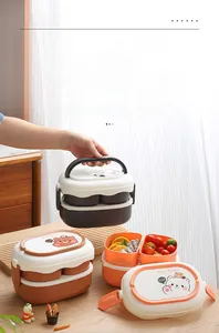 Dual-layer portable lunch box with handle and divided compartments for organized meals
