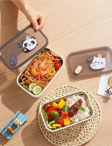 Detail of 304 stainless steel lunch box with cartoon panda lid and air release valve
