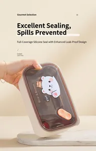 Detail of Bear & Beaver lunch box lid with cartoon print and secure silicone seal ring