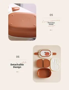 Detail view of the thick bottom and detachable layers of the bear-pattern lunch box