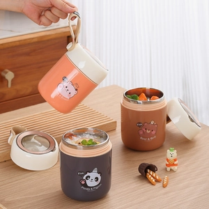 Tasse à Soupe Isotherme en Acier Inoxydable 304 Récipient Alimentaire Thermique Portable Dessin Animé Ours Panda Avec Cuillère Pliante Tasse de Petit Déjeuner Étanche pour Enfants Bureau Étudiants