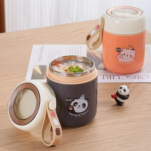 Pot à soupe isotherme en acier 304 avec motif panda mignon et poignée pliable