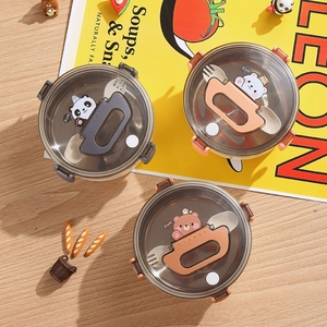 Dreiteiliges stapelbares Edelstahl-Lunchbox-Set mit niedlichen Tier-Motiven für Kinder