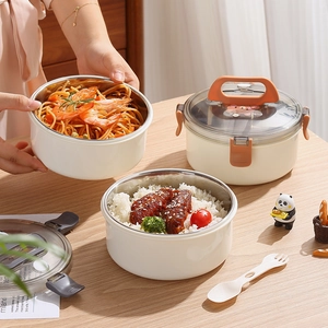 Runde 304 Edelstahl-Lunchbox mit Cartoon-Motiv, Wärmeisolierung und Wasserheizungsbasis