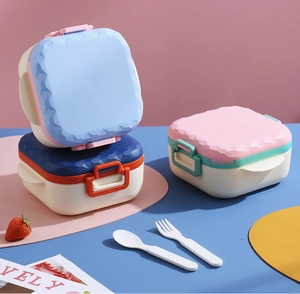 Three-piece bento box set with diamond texture lids and portable utensils for lunch