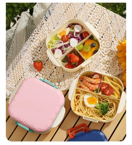 Detail of multi-compartment lunch box lid with 3D diamond texture and secure side locks