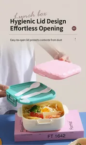 Détail d'une boîte à lunch multicouche avec compartiments et rangement pour couverts