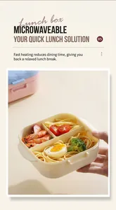 Boîte à bento à trois compartiments pour micro-ondes avec poignées de transport