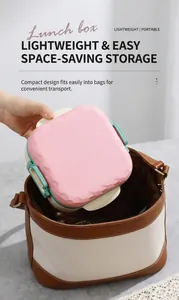 Boîte à lunch rose et verte placée dans un sac de transport pour un pique-nique dehors