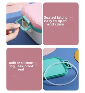 Close-up of leak-proof silicone seal and secure side buckles on a divided bento lunch box