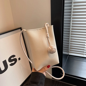 Mini Crossbody Bag Women Pebbled PU Leather Vertical Smartphone Purse With Knot Decor Lightweight Casual Shoulder Pouch