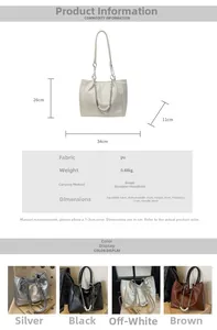 Diagramme détaillé montrant les dimensions du sac en PU avec chaîne de perles