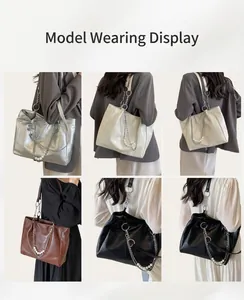 Sac fourre-tout matelassé tendance avec chaîne en métal et perles en plusieurs couleurs