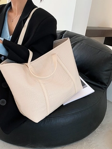 Minimalist beige crocodile embossed large tote bag for women shoulder and hand carry