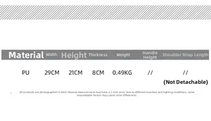 Detailed size chart for retro PU leather crossbody bag featuring dimensions and weight info