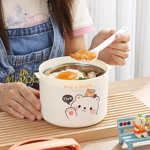 Boîte à déjeuner en acier inoxydable 304 avec motif ours et ensemble cuillère