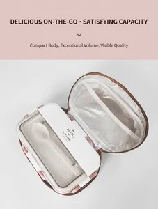 Detail view of insulated lunch bag with foil lining, white bento box and spoon set