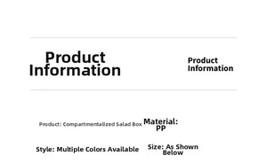 Detailed product information chart for the divided lunch box made of PP material