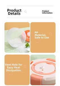 Detail view of the PP plastic lunch box featuring orange lid and microwave vent design