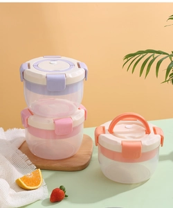 Lot de trois boîtes à lunch rondes en plastique avec couvercles hermétiques et aérations