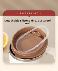 Close-up of detachable silicone ring for dust-proof sealing on white thermos mug lid