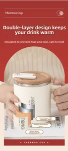 Detail of insulated cream coffee mug showing 304 stainless steel and PP layers