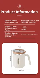 Detail view of 450ml stainless steel mug showing 11.5cm height and double-layer design