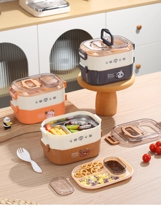 Boîte à lunch double couche en acier inox 304 avec motifs ours et poignées portables