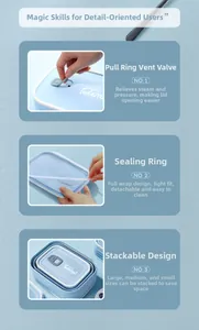 Detailed view of the leakproof silicone seal and stackable design of lunch box containers