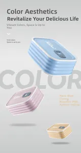 Three-piece set of portable stainless steel lunch boxes in blue, pink and yellow tones