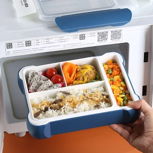 Portapranzo a quattro scomparti blu e bianco per microonde e conservazione dei pasti