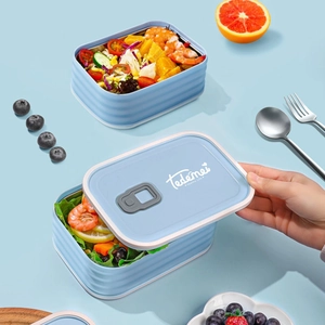 Portable light blue stainless steel lunch box with multi-layer design and airtight lid